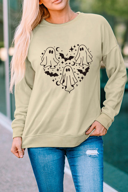 Round Neck Dropped Shoulder Ghost Graphic Sweatshirt-Jewearrings