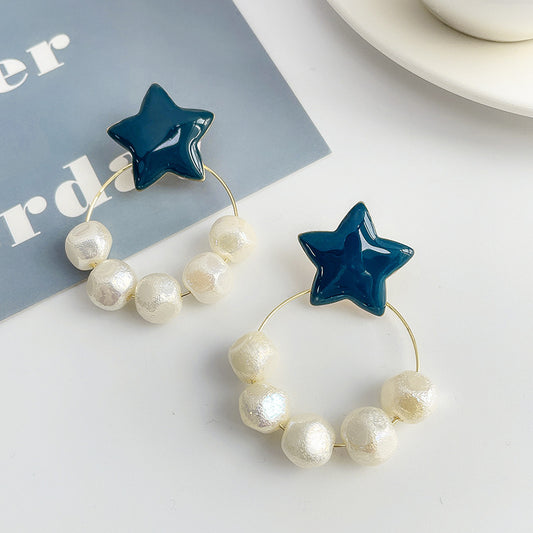 Irregular Pearl Earrings Earrings Ins Net Red Five-pointed Star Earrings-Jewearrings