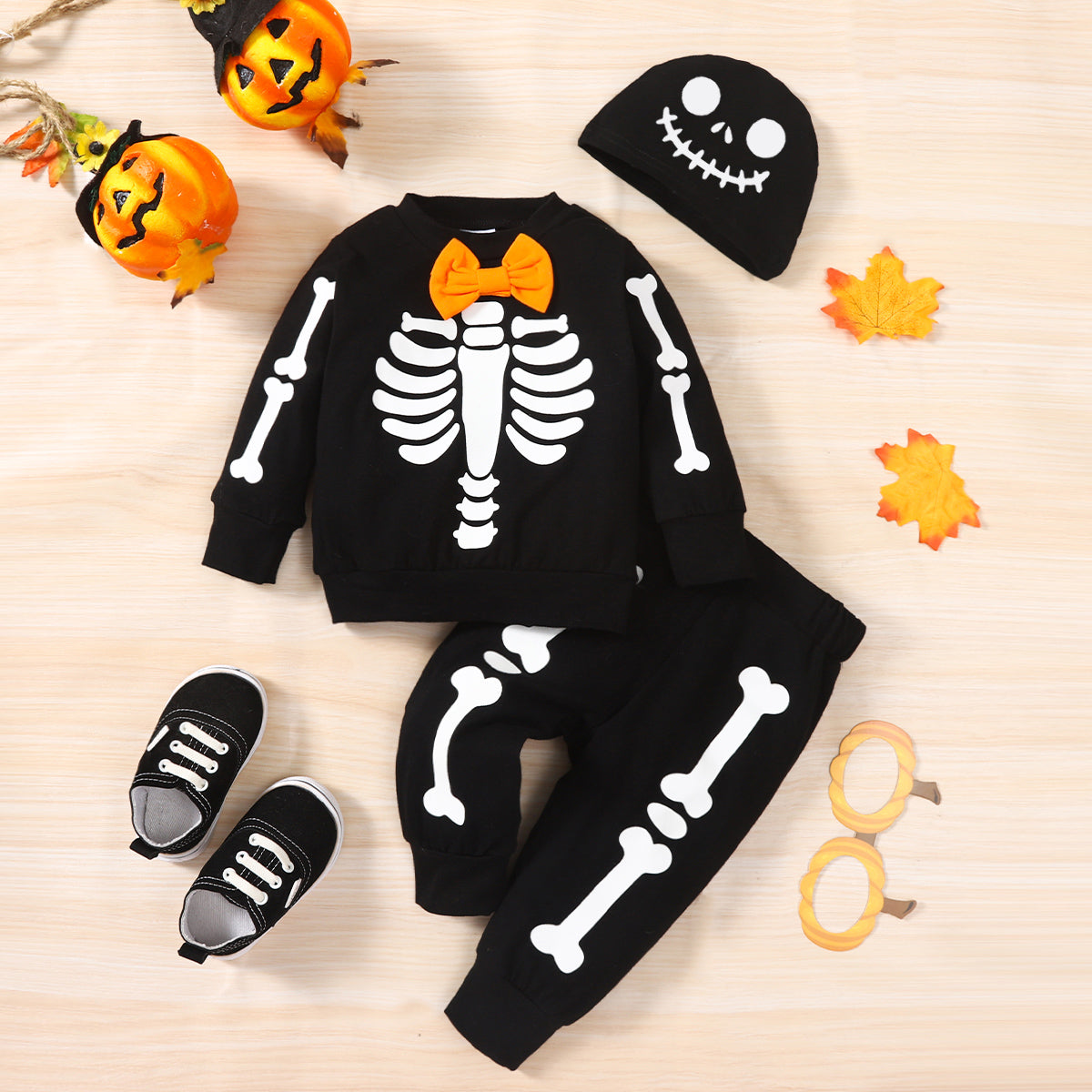 Skeleton Pattern Round Neck Sweatshirt and Bone Pattern Pants Set-Jewearrings