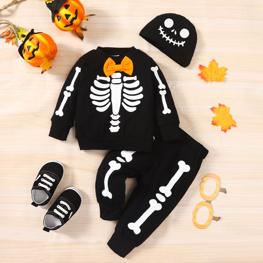 Skeleton Pattern Round Neck Sweatshirt and Bone Pattern Pants Set-Jewearrings