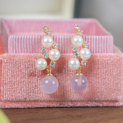 Vintage Purple Chalcedony Freshwater Pearl Earrings-Jewearrings