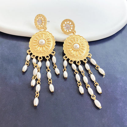 Women's Fashion Exaggerated Long Pearl Tassel Earrings-Jewearrings