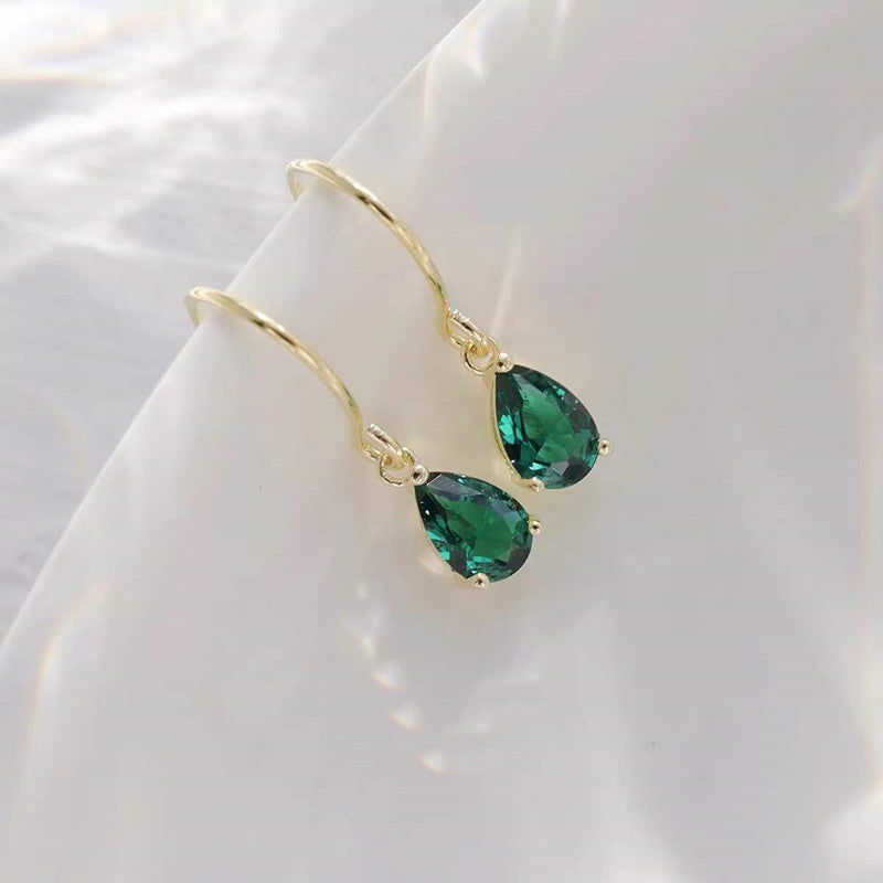 Emerald Water Drop Zircon Handmade Earrings-Jewearrings