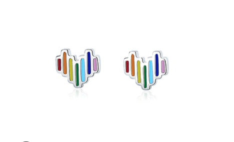 Silver Color Rainbow Love Heart Earrings Female Small Color Simple Heart-shaped Earrings-Jewearrings