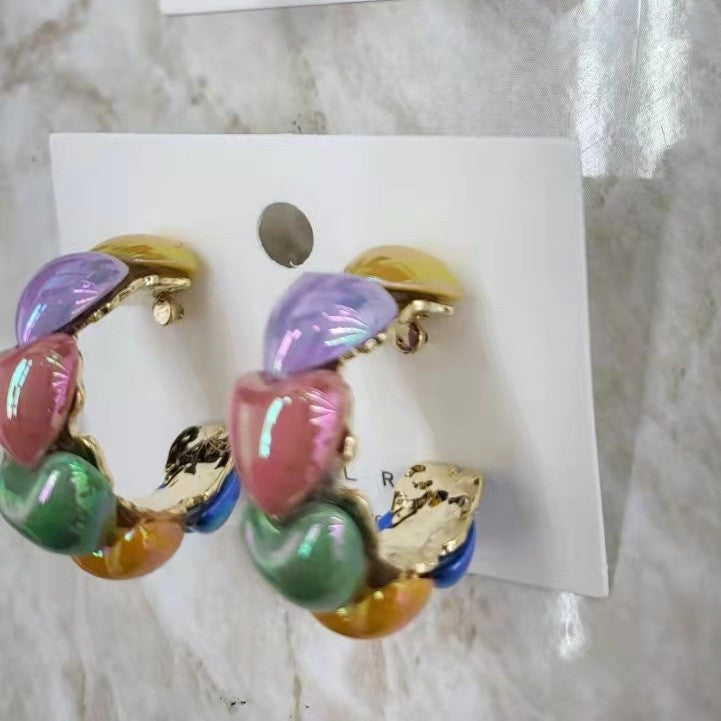 Spring Color Love String Semicircle Stud Earrings-Jewearrings