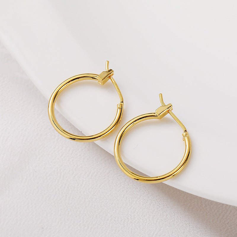 14 K18K Gold-plated Color Retention Round Ring Earrings-Jewearrings