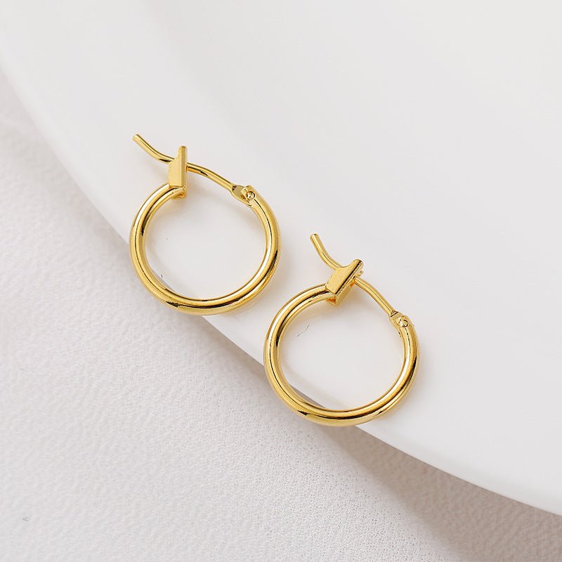 14 K18K Gold-plated Color Retention Round Ring Earrings-Jewearrings