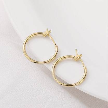 14 K18K Gold-plated Color Retention Round Ring Earrings-Jewearrings