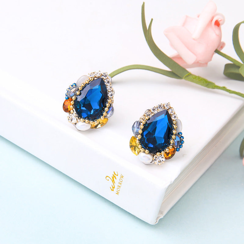 Geometric opal earrings with diamonds-Jewearrings