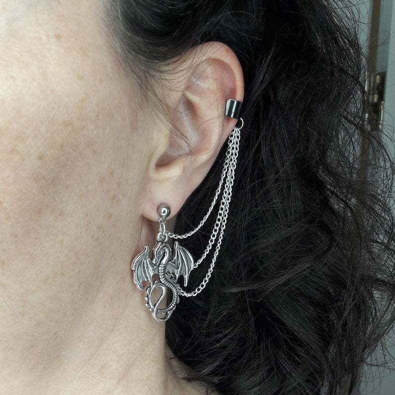 Dark European And American Silver Evil Dragon Earrings-Jewearrings