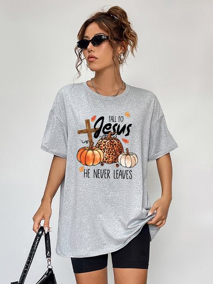 Round Neck Short Sleeve Fall Season Graphic T-Shirt-Jewearrings