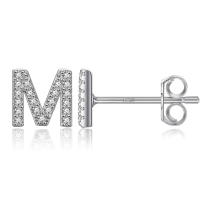 Simple Rhinestone Silver Needle English Alphabet Letter Earrings-Jewearrings