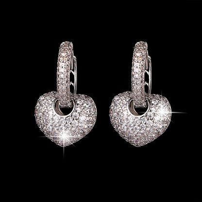 Micro-set zircon peach heart ear clip earrings-Jewearrings