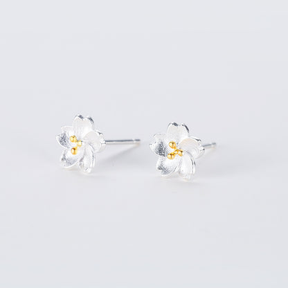 925 Handmade Plain Silver Cherry Blossom Stud Earrings-Jewearrings