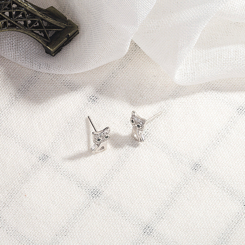 S925 sterling silver cute cat earrings-Jewearrings