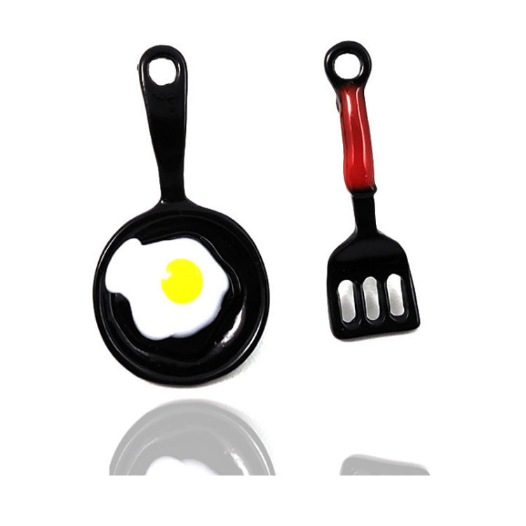 Personality Asymmetric Small Spatula Fried Egg Stud Earrings-Jewearrings