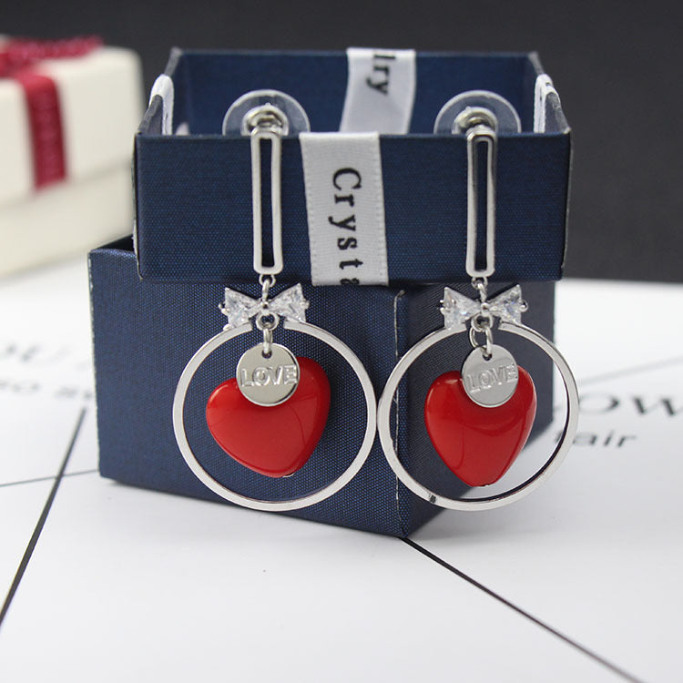 Bow Love Heart Stud Earrings-Jewearrings