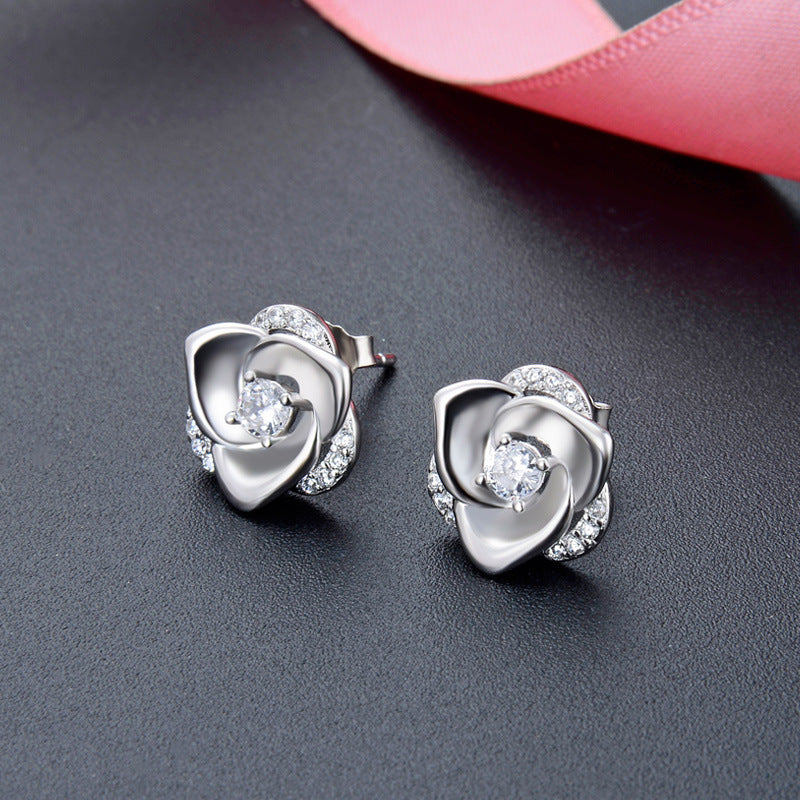 Sterling silver rose stud earrings-Jewearrings