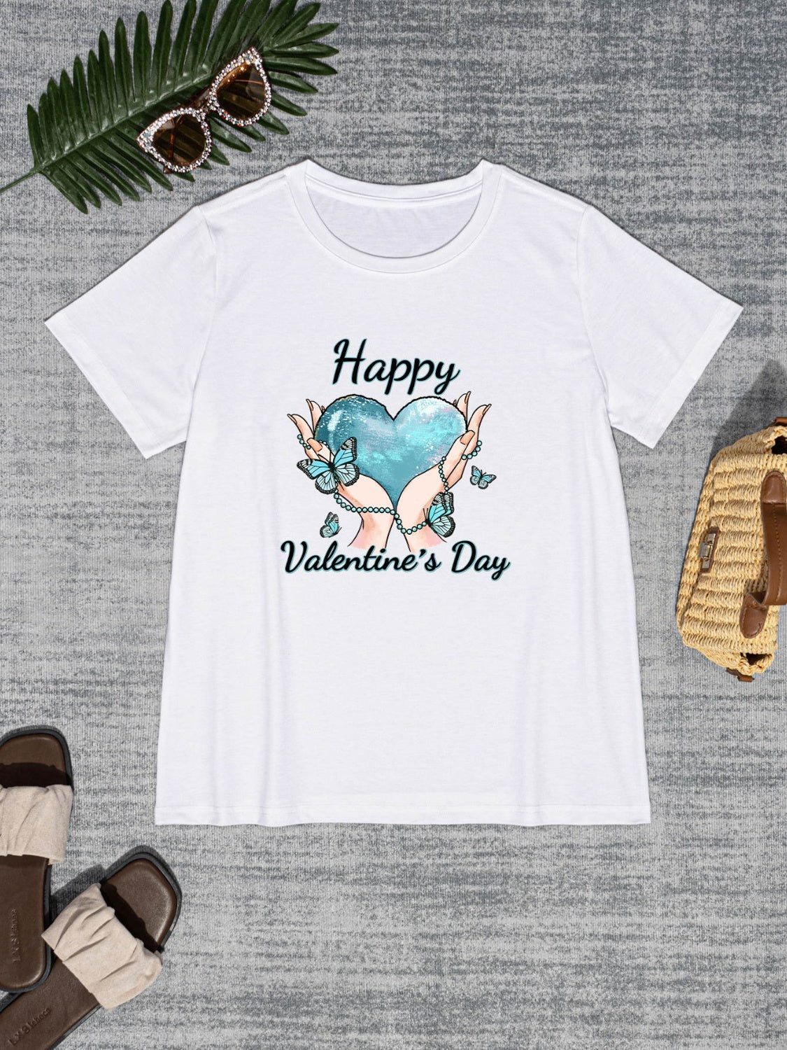 HAPPY VALENTINE'S DAY Round Neck Short Sleeve T-Shirt-Jewearrings