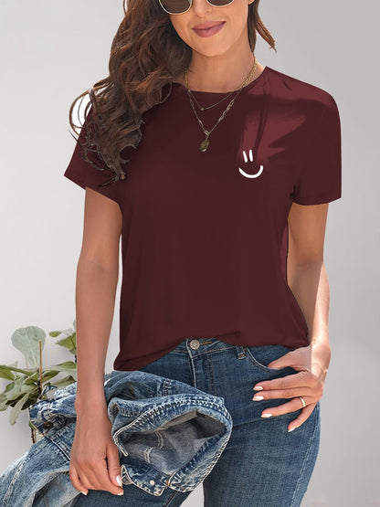 Smile Graphic Round Neck Short Sleeve T-Shirt-Jewearrings