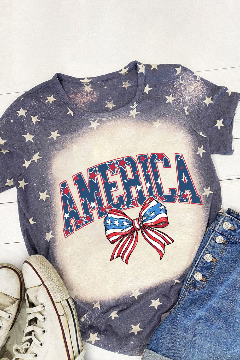 AMERICA Round Neck Short Sleeve T-Shirt-Jewearrings