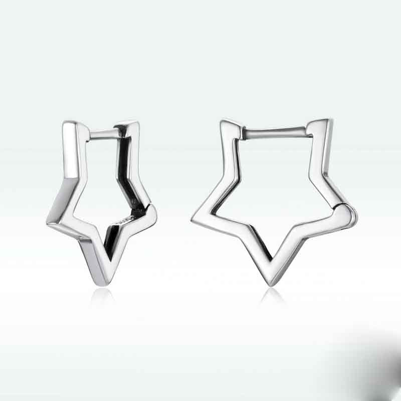 Simple Hollow Five-pointed Star Stud Earrings In Sterling Silver-Jewearrings