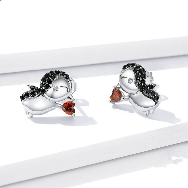 Stupid Penguin 925 Sterling Silver Cute Girly Earrings-Jewearrings