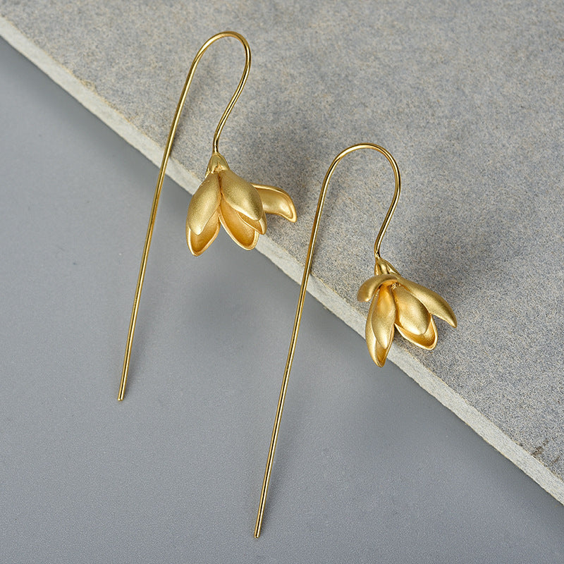 Female Magnolia Flower Sterling Silver Earrings-Jewearrings