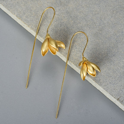 Female Magnolia Flower Sterling Silver Earrings-Jewearrings