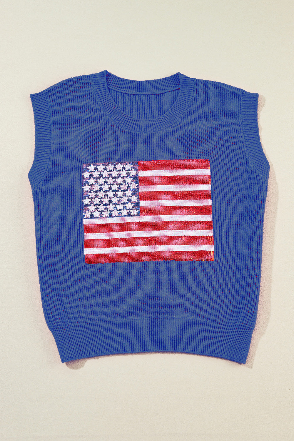 Sequin US Flag Round Neck Sweater Vest-Jewearrings