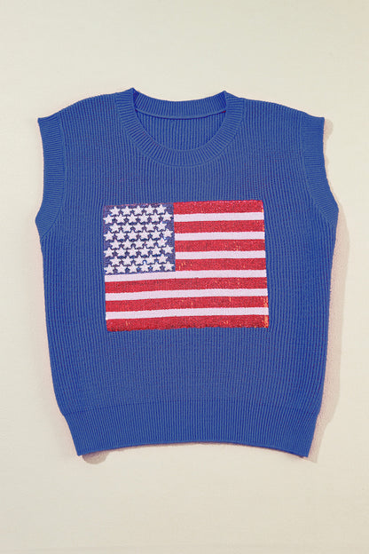 Sequin US Flag Round Neck Sweater Vest-Jewearrings