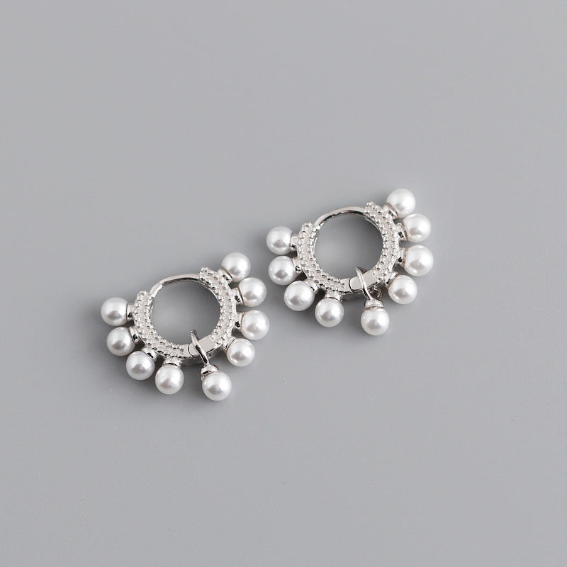 Pearl circle s925 sterling silver stud earrings-Jewearrings