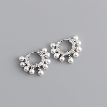 Pearl circle s925 sterling silver stud earrings-Jewearrings