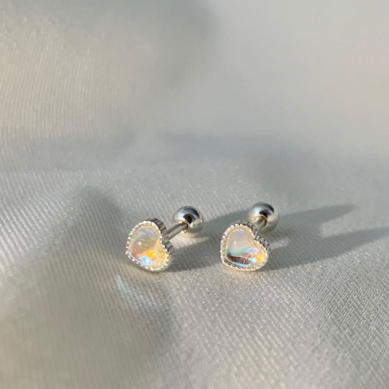 Ladies Fashion Sterling Silver Colorful Heart Stud Earrings-Jewearrings