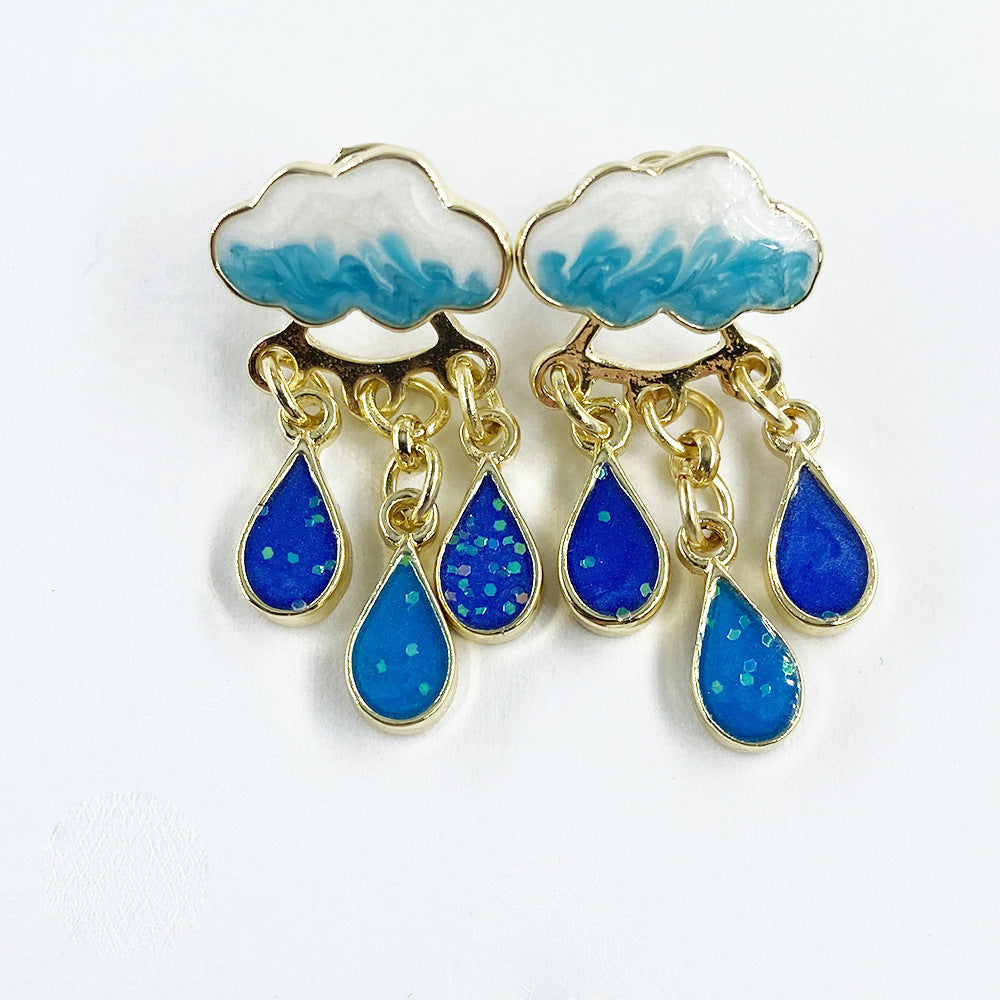 Cloud Raindrop Pendant Rhinestone Resin Stud Earrings-Jewearrings