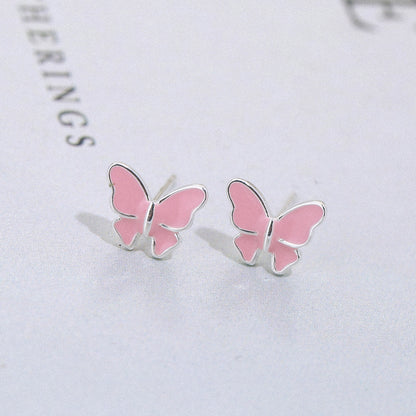 Sterling silver stud earrings literary cute butterfly stud earrings Korean fashion earrings-Jewearrings