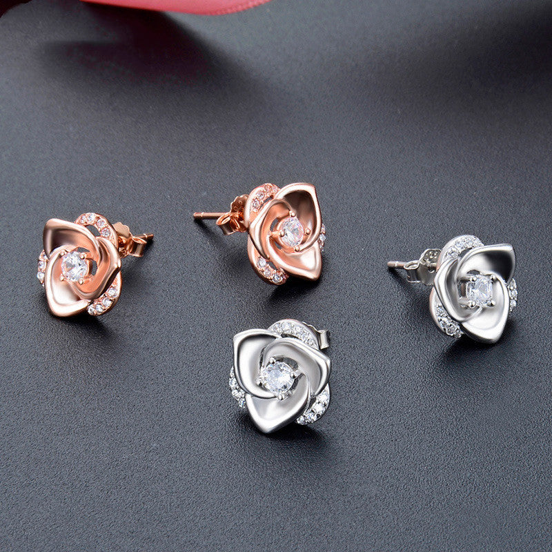 Sterling silver rose stud earrings-Jewearrings