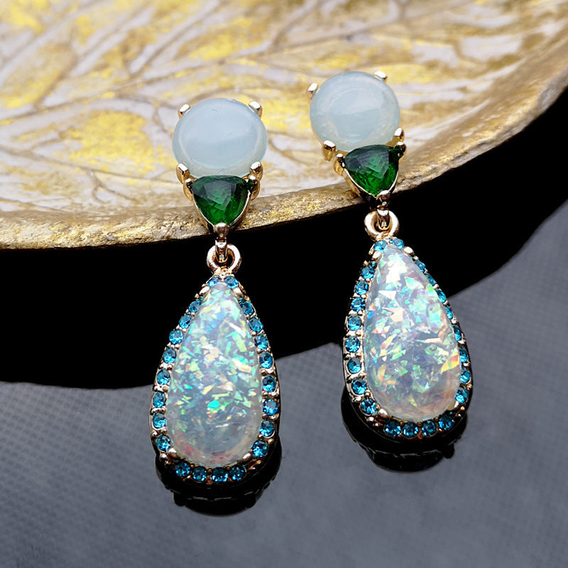 Noble Imitation Natural Jade and Chalcedony Opal Earrings-Jewearrings