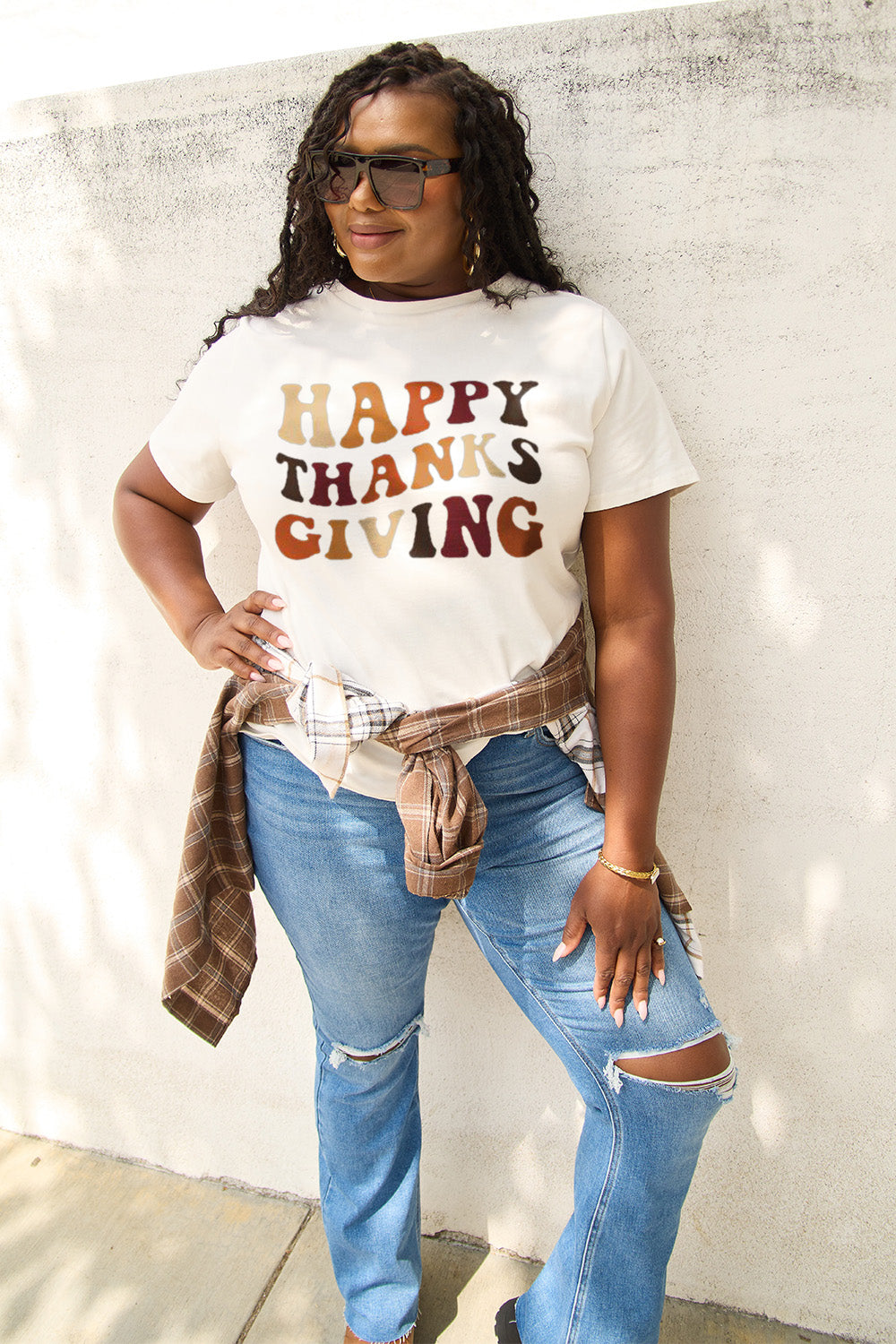 Simply Love Full Size HAPPY THANKS GIVING Short Sleeve T-Shirt-Jewearrings