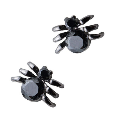 S925 sterling silver petite black spider earrings-Jewearrings