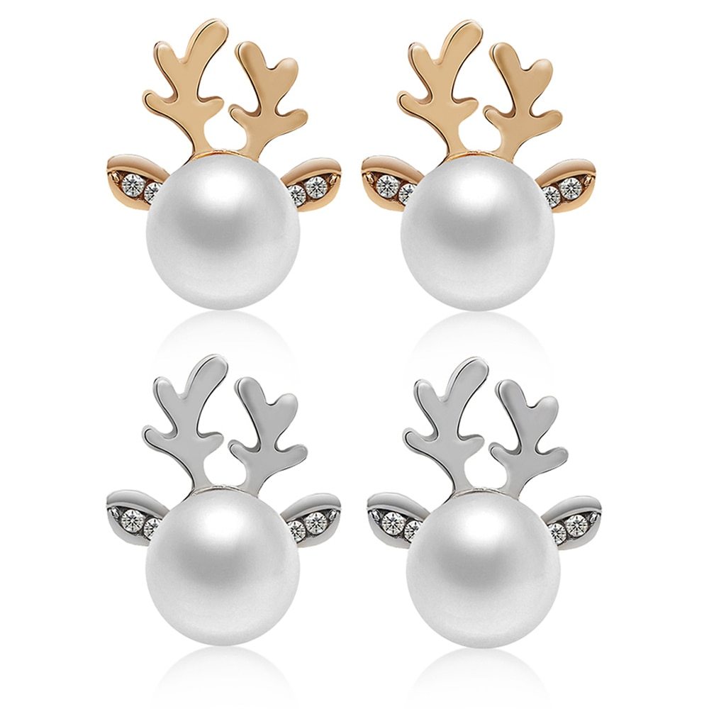 Stud Earrings Christmas Pearl Antlers Earrings-Jewearrings