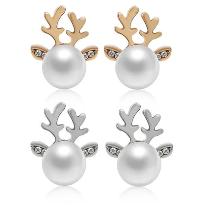 Stud Earrings Christmas Pearl Antlers Earrings-Jewearrings