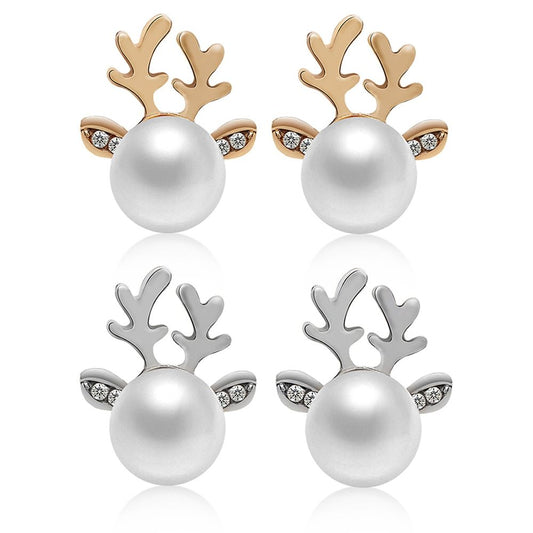 Stud Earrings Christmas Pearl Antlers Earrings-Jewearrings