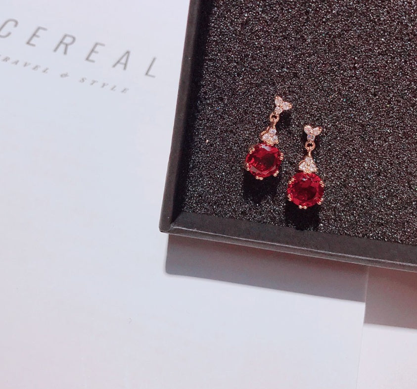 S925 silver needle Korean water drop ruby earrings-Jewearrings