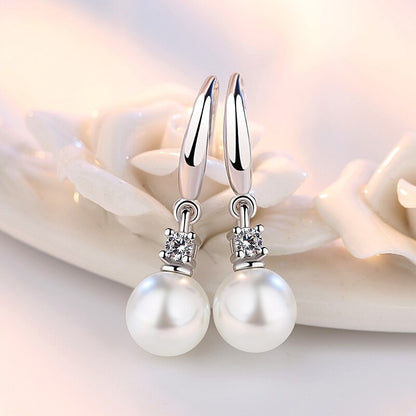 Zircon Pearl Silver Earrings-Jewearrings