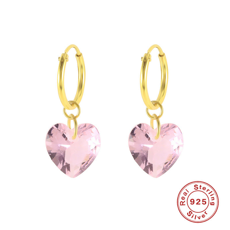 S925 Sterling Silver Heart-shaped Crystal Earrings-Jewearrings