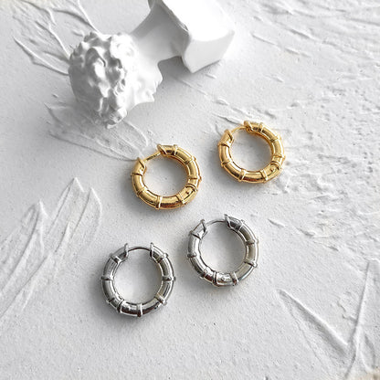 Metal bamboo thick hoop earrings INS style-Jewearrings