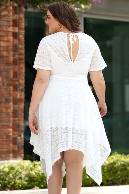 Plus Size Round Neck Short Sleeve Lace Trim Dress-Jewearrings