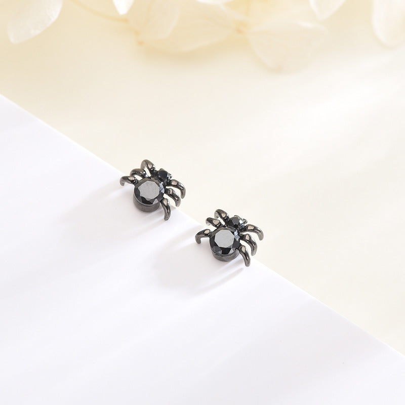 S925 sterling silver petite black spider earrings-Jewearrings