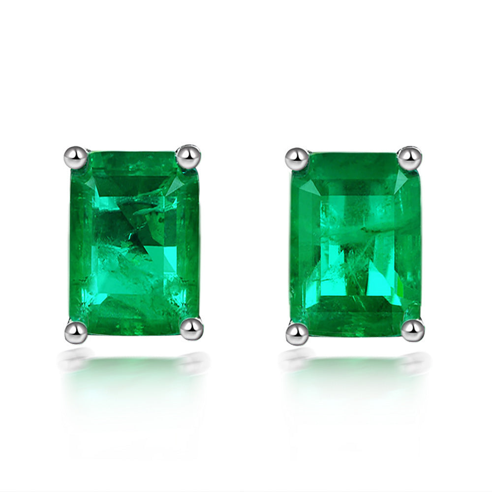 Hot Sale S925 Sterling Silver Emerald Stud Earrings-Jewearrings